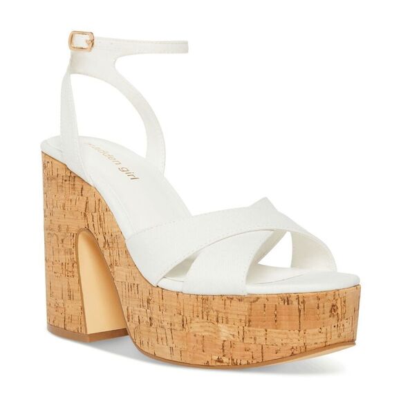 Madden Girl Women's Rio Ankle-Strap Crisscross Platform Sandals-White Canvas 11M - Picture 6 of 7